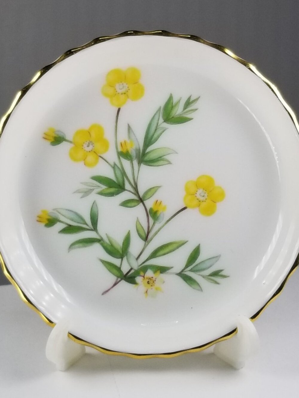 Minton Meadow Bone China Coaster Gold-Trimmed YL Floral Miniature Dish England